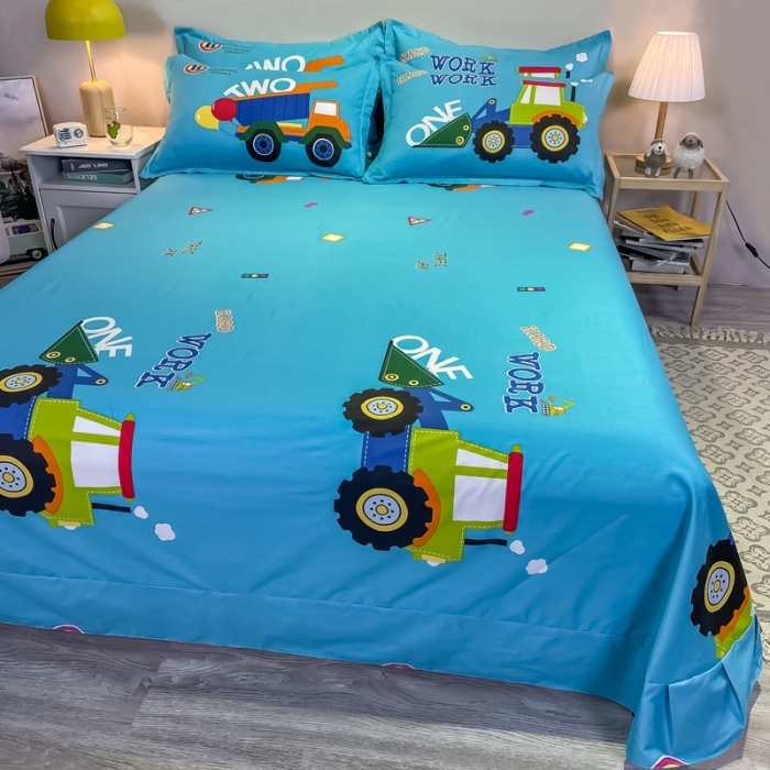 91家纺网 家纺一手货源 找家纺 金爱家 2021新款13372大版全棉卡通四件套 挖土车