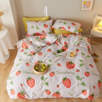 91家纺网 家纺一手货源 找家纺 窝米 2021新款全棉四件套花卉系列 草莓甜心