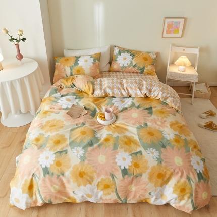 91家纺网 家纺一手货源 找家纺 窝米 2021新款全棉四件套花卉系列 阳光花语-黄