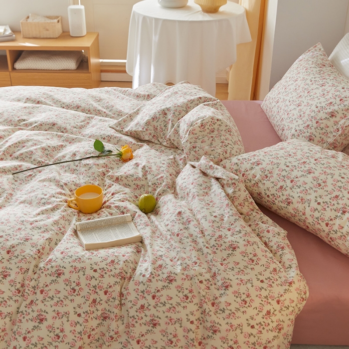 91家纺网 家纺一手货源 找家纺 窝米 2021新款全棉四件套花卉系列 苏蕾