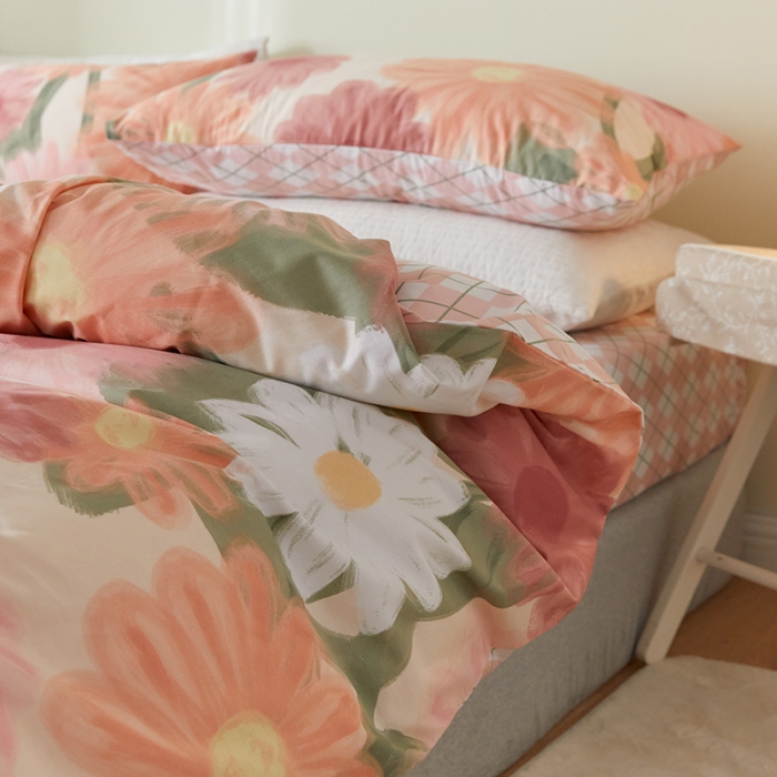 91家纺网 家纺一手货源 找家纺 窝米 2021新款全棉四件套花卉系列 阳光花语-红