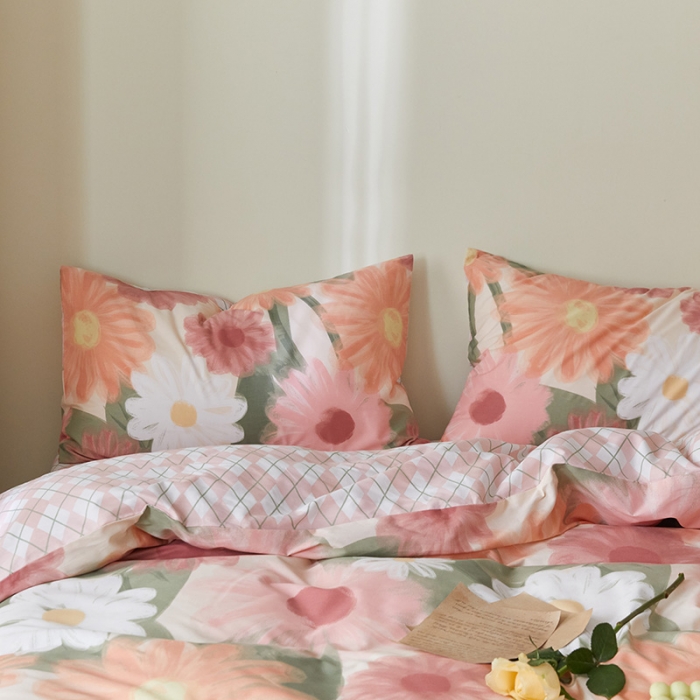 91家纺网 家纺一手货源 找家纺 窝米 2021新款全棉四件套花卉系列 阳光花语-红