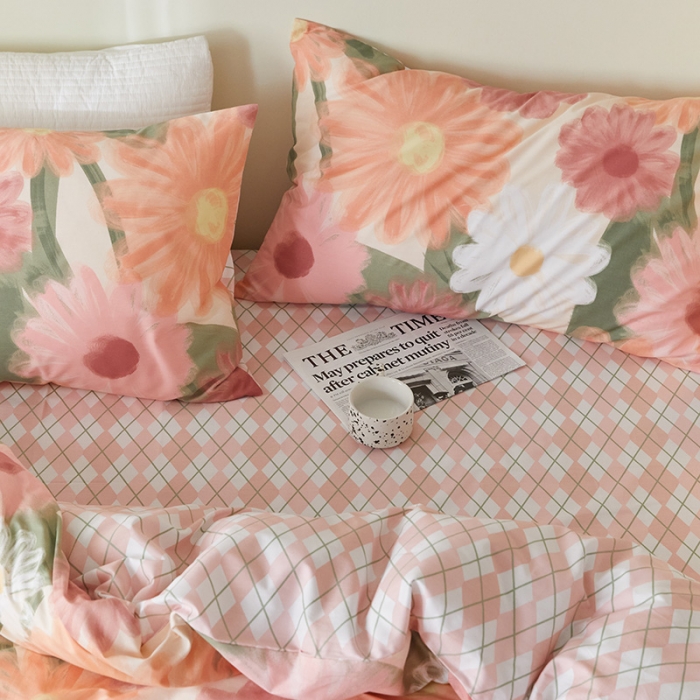 91家纺网 家纺一手货源 找家纺 窝米 2021新款全棉四件套花卉系列 阳光花语-红