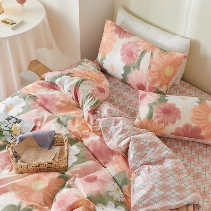 91家纺网 家纺一手货源 找家纺 窝米 2021新款全棉四件套花卉系列 阳光花语-红