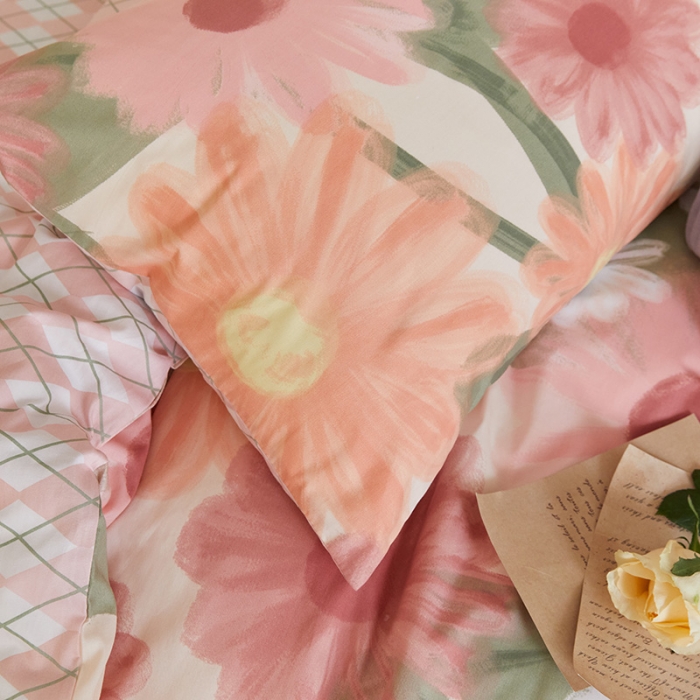 91家纺网 家纺一手货源 找家纺 窝米 2021新款全棉四件套花卉系列 阳光花语-红