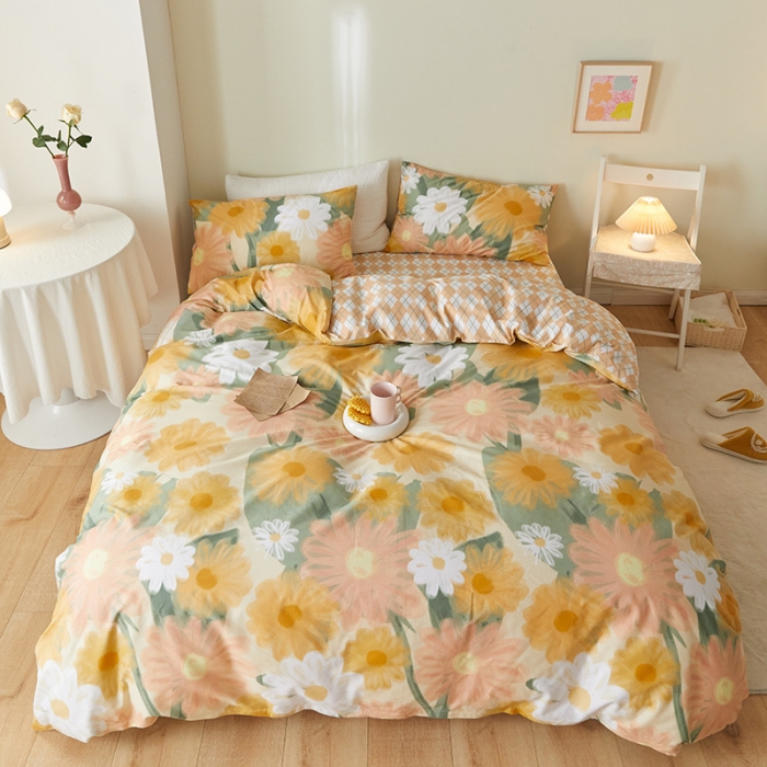 91家纺网 家纺一手货源 找家纺 窝米 2021新款全棉四件套花卉系列 阳光花语-黄