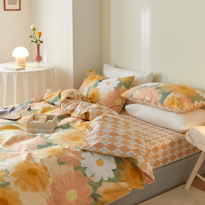 91家纺网 家纺一手货源 找家纺 窝米 2021新款全棉四件套花卉系列 阳光花语-黄