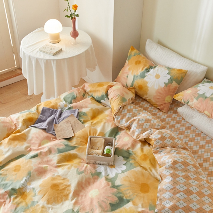 91家纺网 家纺一手货源 找家纺 窝米 2021新款全棉四件套花卉系列 阳光花语-黄