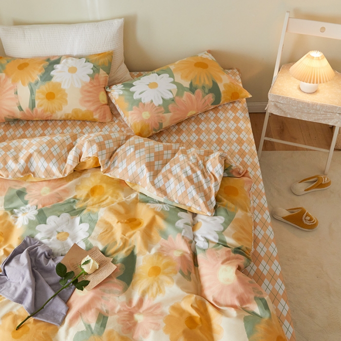 91家纺网 家纺一手货源 找家纺 窝米 2021新款全棉四件套花卉系列 阳光花语-黄