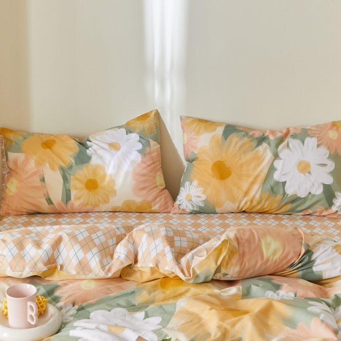 91家纺网 家纺一手货源 找家纺 窝米 2021新款全棉四件套花卉系列 阳光花语-黄