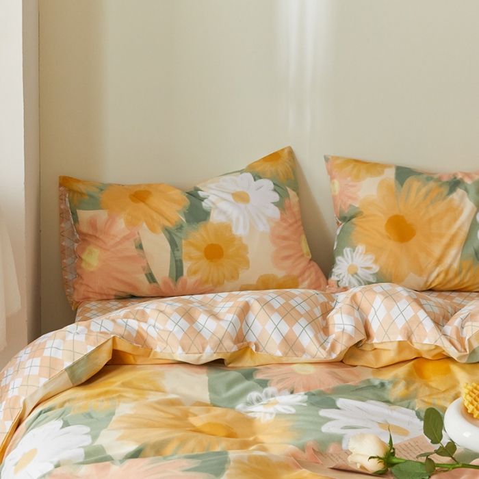 91家纺网 家纺一手货源 找家纺 窝米 2021新款全棉四件套花卉系列 阳光花语-黄
