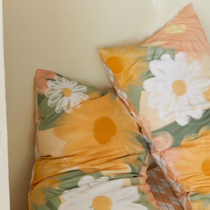 91家纺网 家纺一手货源 找家纺 窝米 2021新款全棉四件套花卉系列 阳光花语-黄