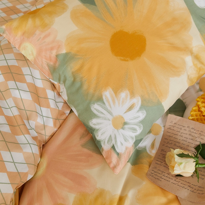 91家纺网 家纺一手货源 找家纺 窝米 2021新款全棉四件套花卉系列 阳光花语-黄