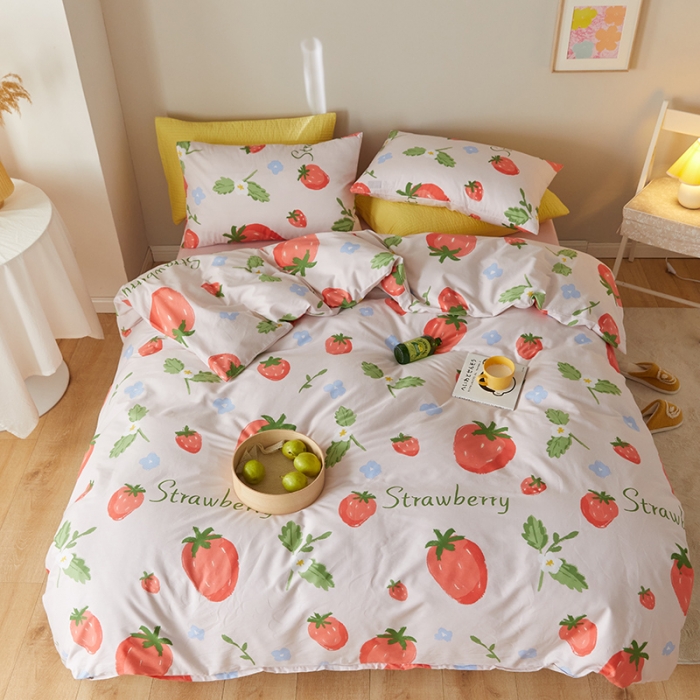 91家纺网 家纺一手货源 找家纺 窝米 2021新款全棉四件套花卉系列 草莓甜心