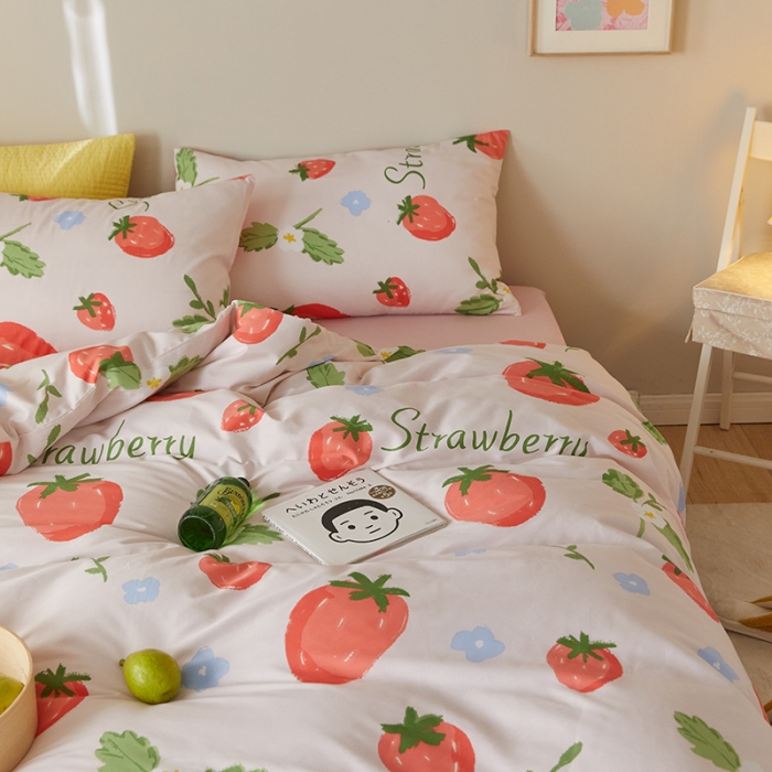 91家纺网 家纺一手货源 找家纺 窝米 2021新款全棉四件套花卉系列 草莓甜心