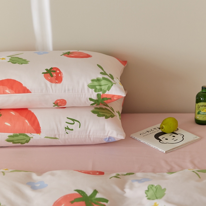 91家纺网 家纺一手货源 找家纺 窝米 2021新款全棉四件套花卉系列 草莓甜心