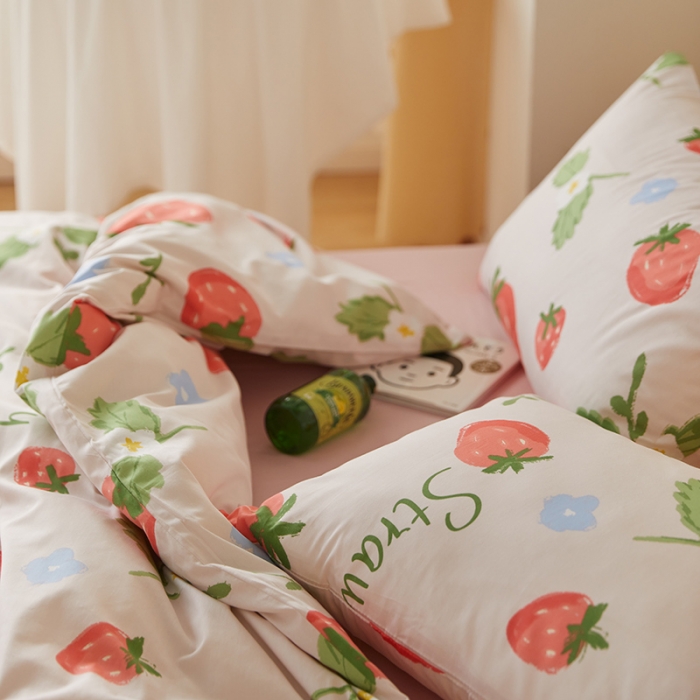 91家纺网 家纺一手货源 找家纺 窝米 2021新款全棉四件套花卉系列 草莓甜心