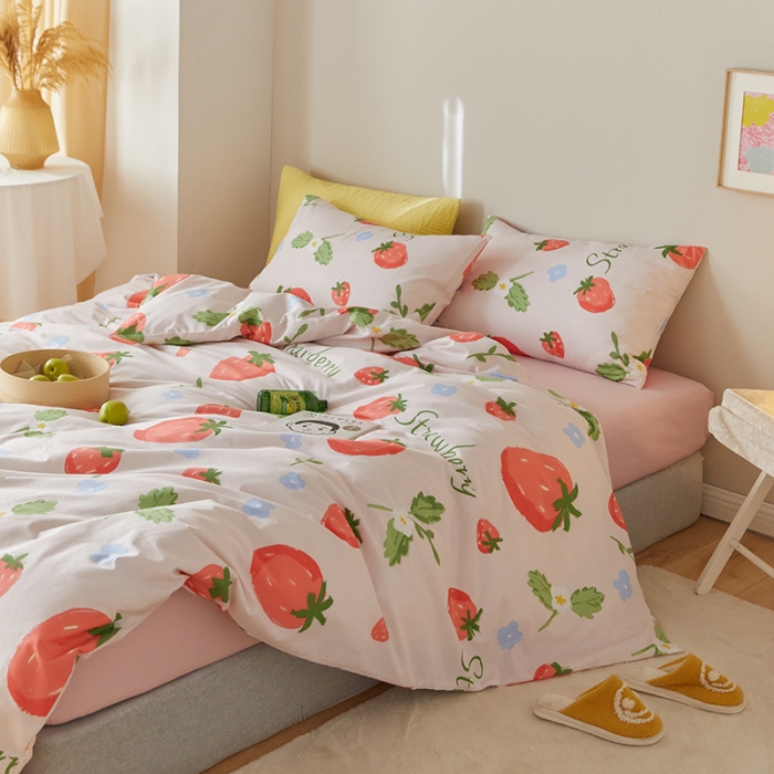 91家纺网 家纺一手货源 找家纺 窝米 2021新款全棉四件套花卉系列 草莓甜心