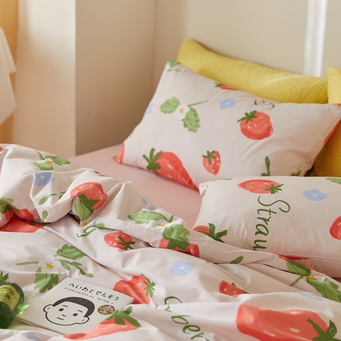 91家纺网 家纺一手货源 找家纺 窝米 2021新款全棉四件套花卉系列 草莓甜心