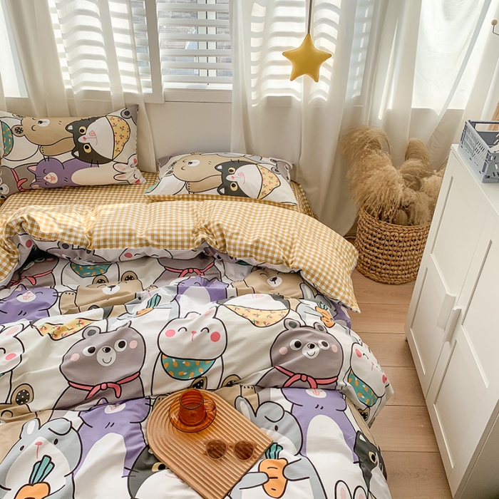 91家纺网 家纺一手货源 找家纺 澳萝拉 2021新款印花全棉四件套 宠物の派对