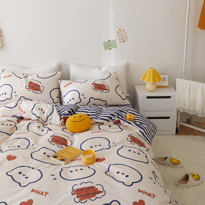 91家纺网 家纺一手货源 找家纺 窝米 2021新款春季全棉卡通四件套 简易熊