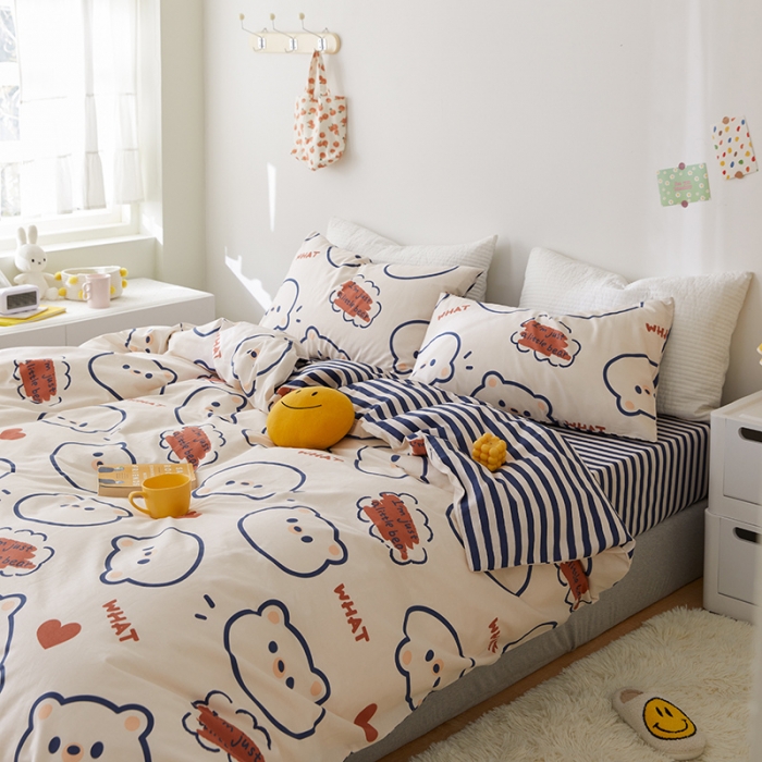 91家纺网 家纺一手货源 找家纺 窝米 2021新款春季全棉卡通四件套 简易熊