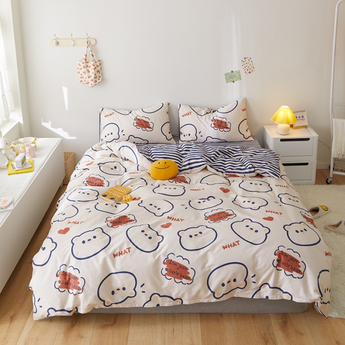 91家纺网 家纺一手货源 找家纺 窝米 2021新款春季全棉卡通四件套 简易熊