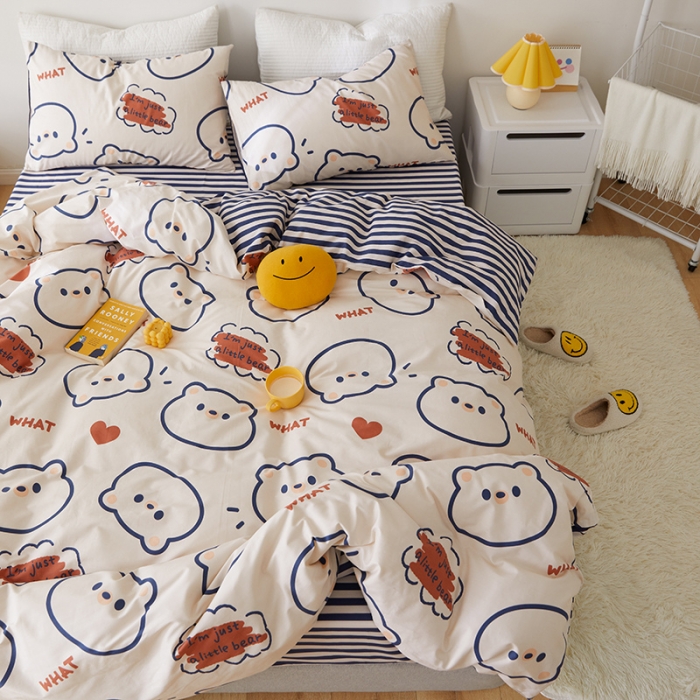 91家纺网 家纺一手货源 找家纺 窝米 2021新款春季全棉卡通四件套 简易熊