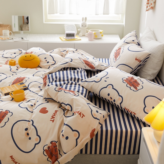 91家纺网 家纺一手货源 找家纺 窝米 2021新款春季全棉卡通四件套 简易熊