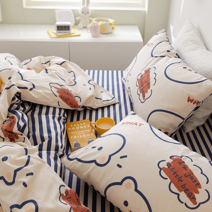 91家纺网 家纺一手货源 找家纺 窝米 2021新款春季全棉卡通四件套 简易熊