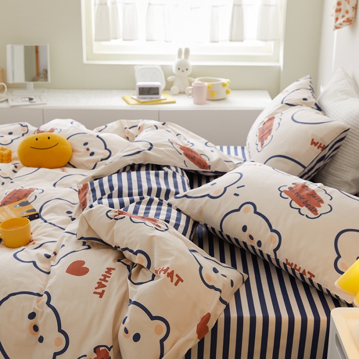 91家纺网 家纺一手货源 找家纺 窝米 2021新款春季全棉卡通四件套 简易熊