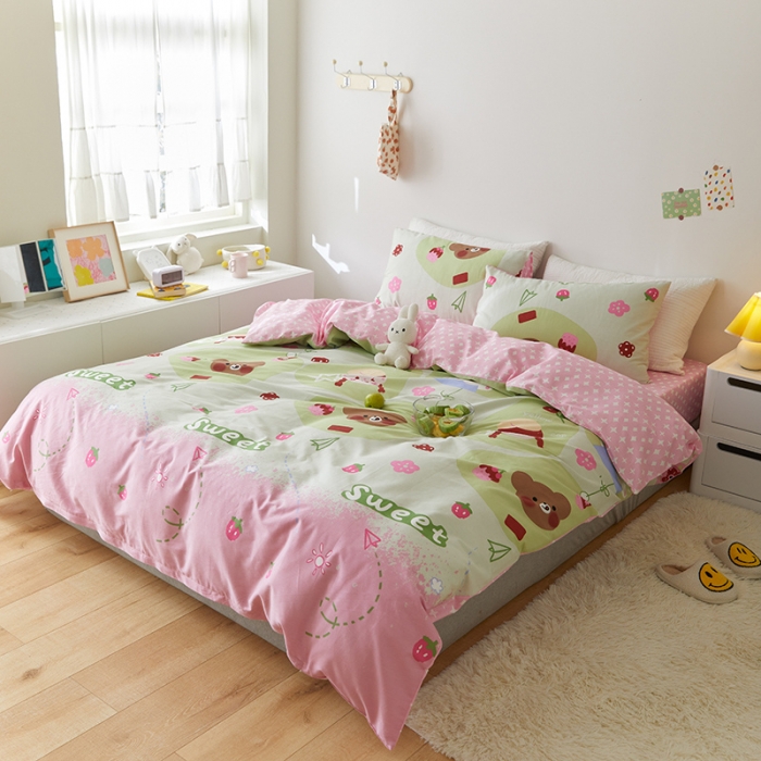 91家纺网 家纺一手货源 找家纺 窝米 2021新款春季全棉卡通四件套 木瓜女孩