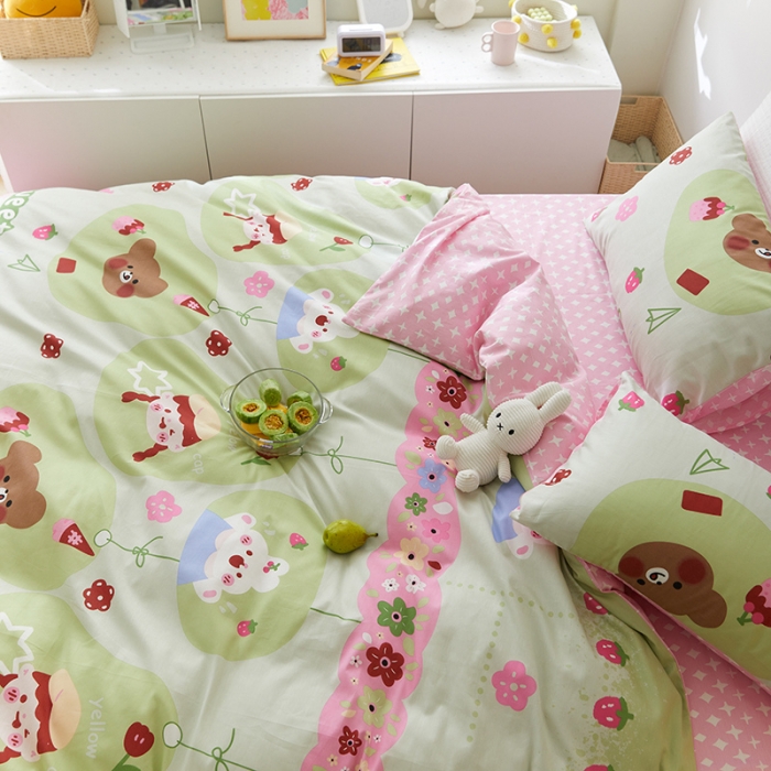 91家纺网 家纺一手货源 找家纺 窝米 2021新款春季全棉卡通四件套 木瓜女孩