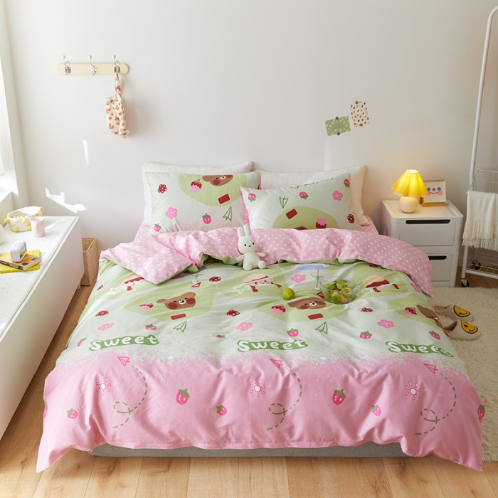 91家纺网 家纺一手货源 找家纺 窝米 2021新款春季全棉卡通四件套 木瓜女孩