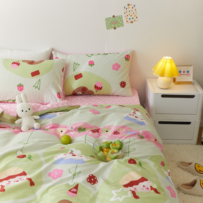 91家纺网 家纺一手货源 找家纺 窝米 2021新款春季全棉卡通四件套 木瓜女孩