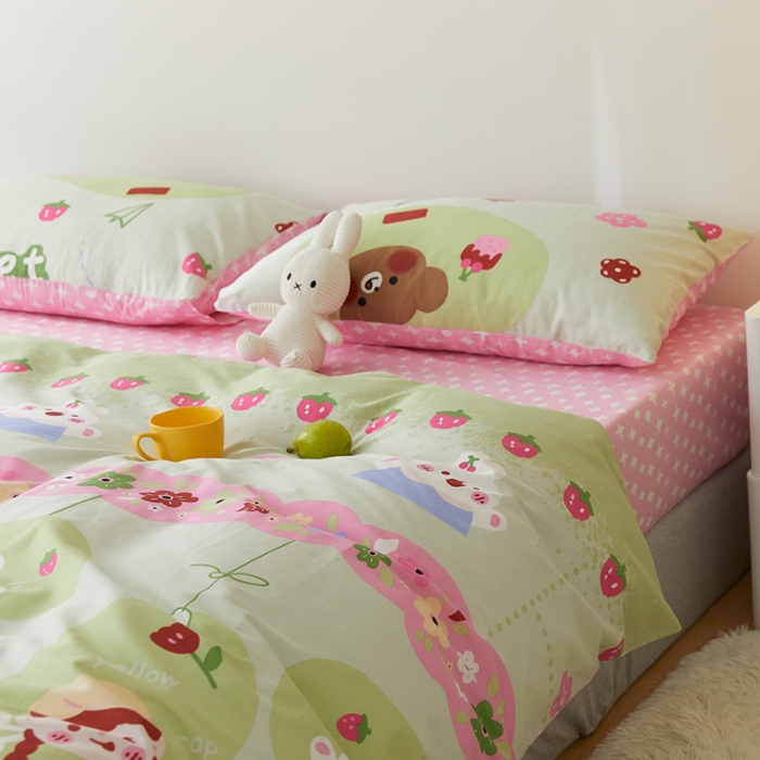 91家纺网 家纺一手货源 找家纺 窝米 2021新款春季全棉卡通四件套 木瓜女孩