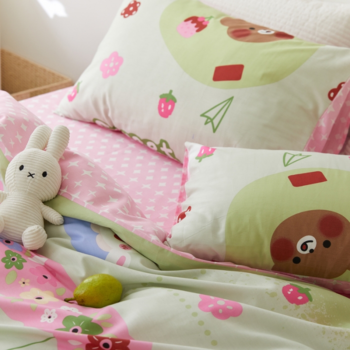 91家纺网 家纺一手货源 找家纺 窝米 2021新款春季全棉卡通四件套 木瓜女孩