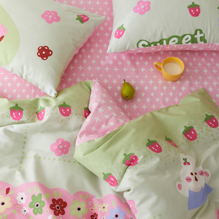 91家纺网 家纺一手货源 找家纺 窝米 2021新款春季全棉卡通四件套 木瓜女孩