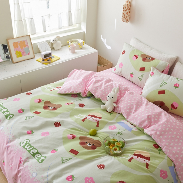 91家纺网 家纺一手货源 找家纺 窝米 2021新款春季全棉卡通四件套 木瓜女孩