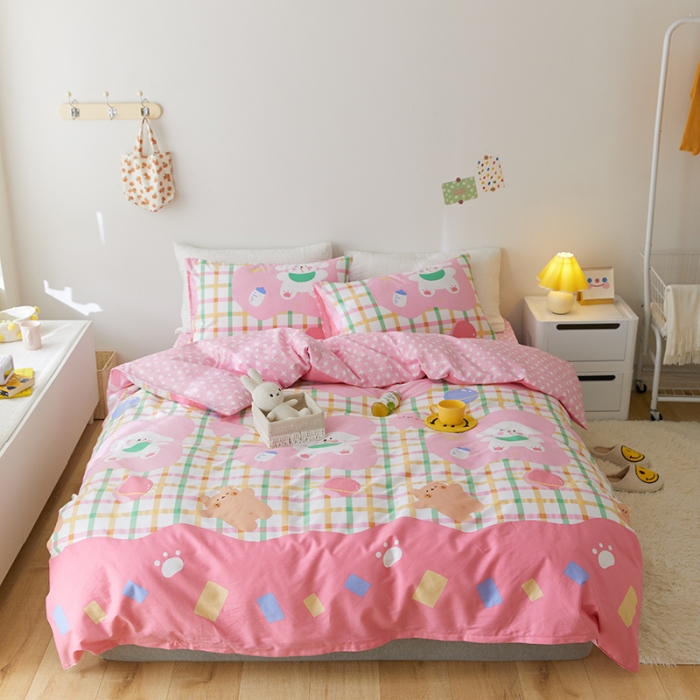 91家纺网 家纺一手货源 找家纺 窝米 2021新款春季全棉卡通四件套 奶香猫咪