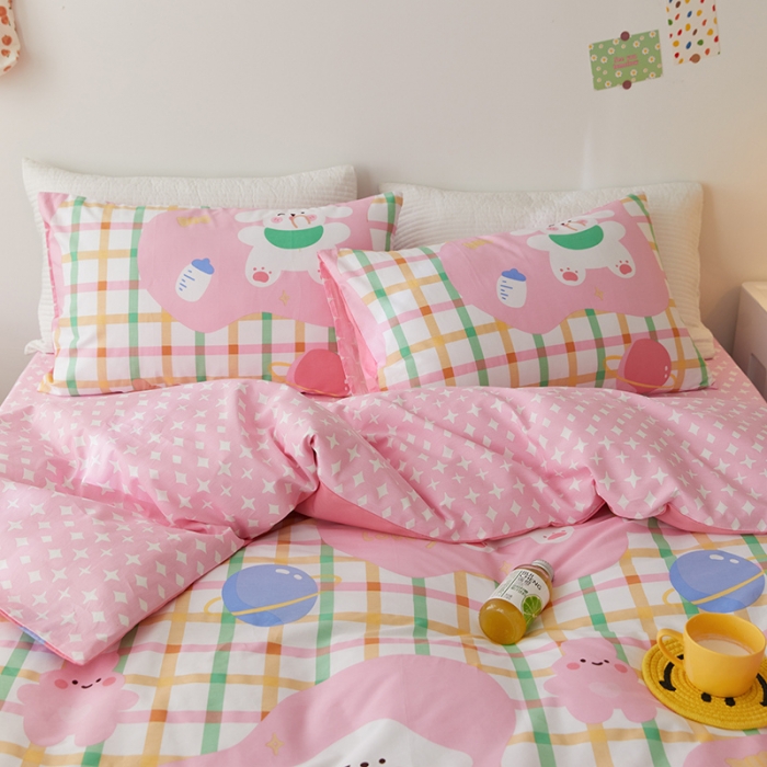 91家纺网 家纺一手货源 找家纺 窝米 2021新款春季全棉卡通四件套 奶香猫咪