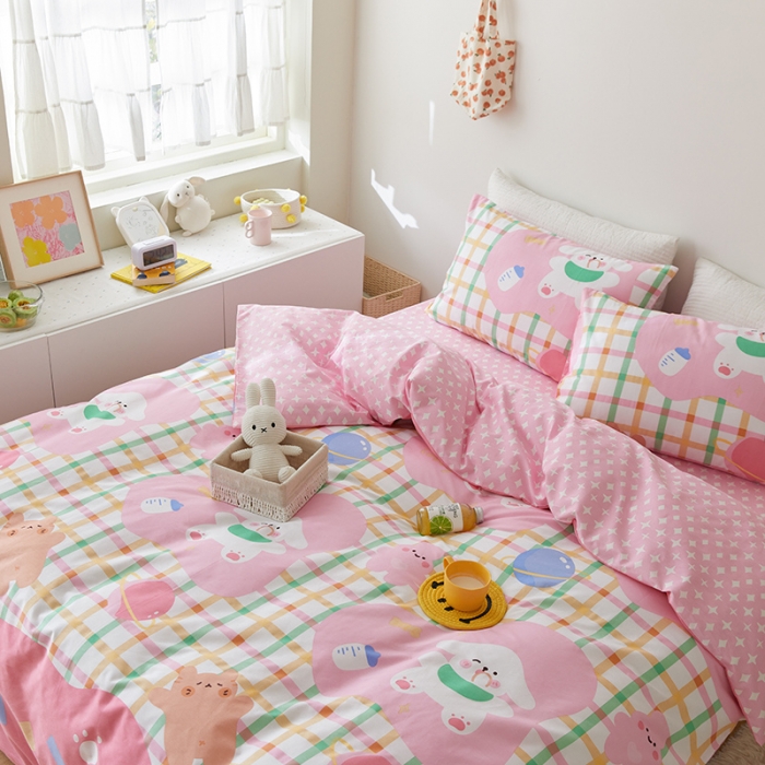 91家纺网 家纺一手货源 找家纺 窝米 2021新款春季全棉卡通四件套 奶香猫咪