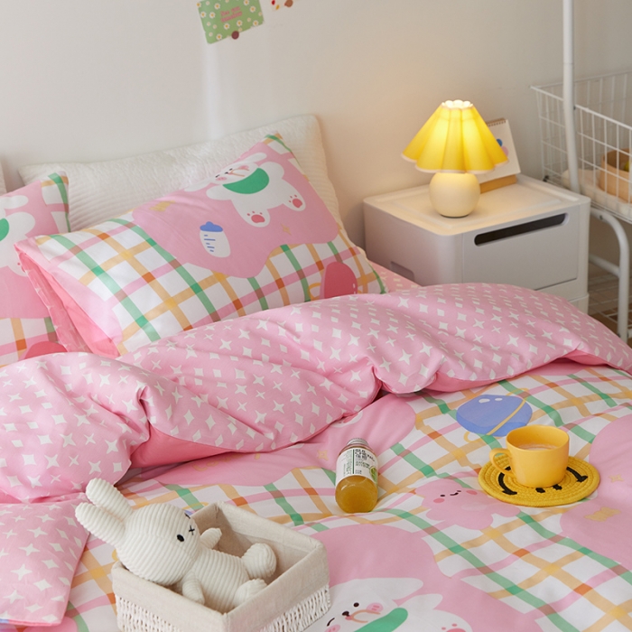 91家纺网 家纺一手货源 找家纺 窝米 2021新款春季全棉卡通四件套 奶香猫咪