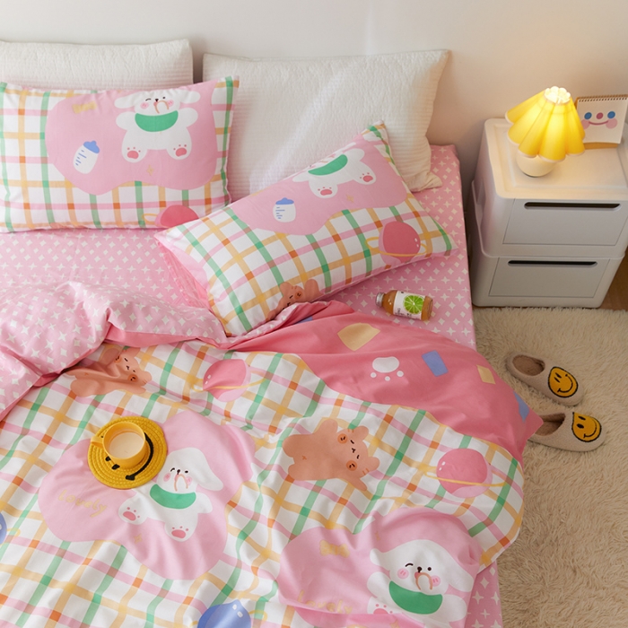 91家纺网 家纺一手货源 找家纺 窝米 2021新款春季全棉卡通四件套 奶香猫咪