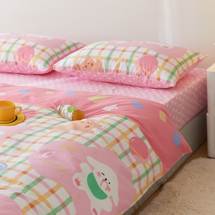 91家纺网 家纺一手货源 找家纺 窝米 2021新款春季全棉卡通四件套 奶香猫咪