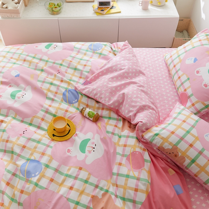 91家纺网 家纺一手货源 找家纺 窝米 2021新款春季全棉卡通四件套 奶香猫咪