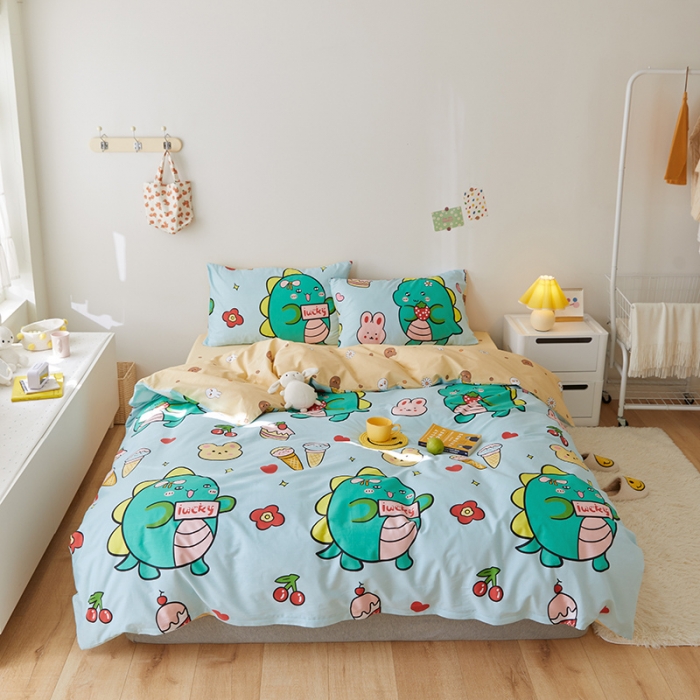 91家纺网 家纺一手货源 找家纺 窝米 2021新款春季全棉卡通四件套 胖胖龙