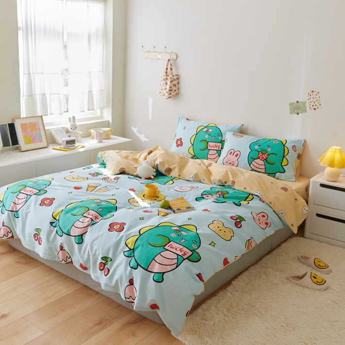 91家纺网 家纺一手货源 找家纺 窝米 2021新款春季全棉卡通四件套 胖胖龙