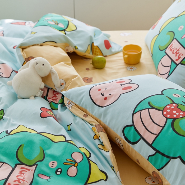 91家纺网 家纺一手货源 找家纺 窝米 2021新款春季全棉卡通四件套 胖胖龙