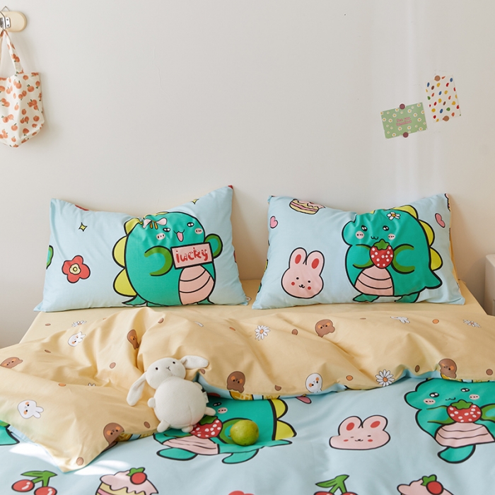 91家纺网 家纺一手货源 找家纺 窝米 2021新款春季全棉卡通四件套 胖胖龙